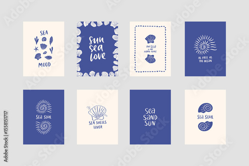 Hand drawn coastal poster set