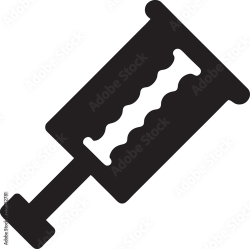 Black silhouette of a straight razor with a wavy blade isolated on white background