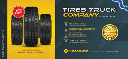 Tire shop banner template with discount offer, auto repair shop banner design