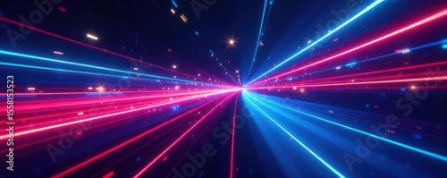 Vibrant blue and red neon streaks, fast motion, modern digital art , energy, blue, digital