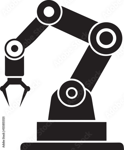 Industrial robot arm silhouette with gripper isolated on white background