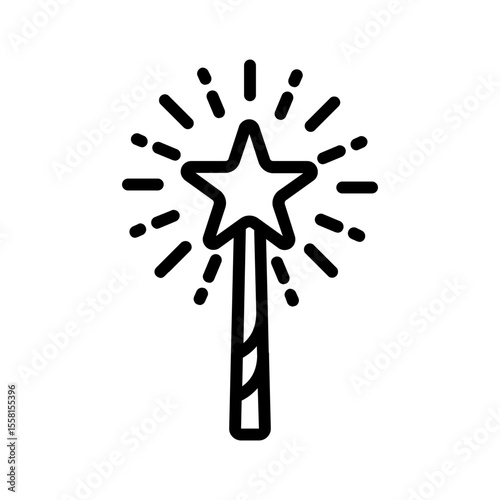 Vector black line icon for Magic wand