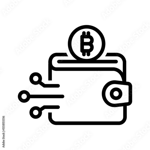 Vector black line icon for Bitcoin wallet