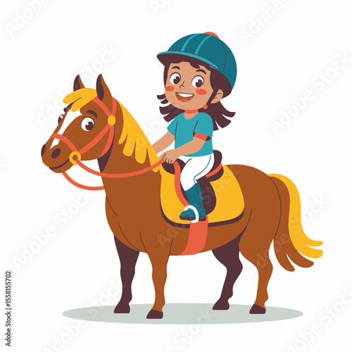 Cartoon Girl Riding a Horse