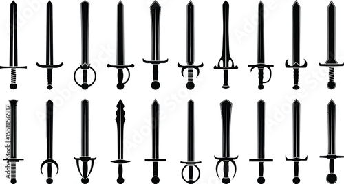 Vector swords collection medieval weapon set silhouette sword design graphic illustration