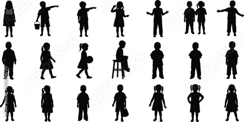 Download children silhouette vector set of kids in various poses for graphic design needs now free