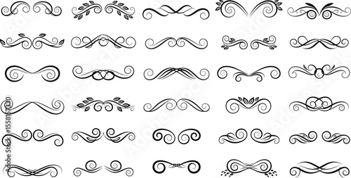 Vector decorative swirls and flourishes elements for design and frame border clip art set