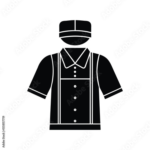 Illustration of a waiter's uniform with suspenders and a peaked cap