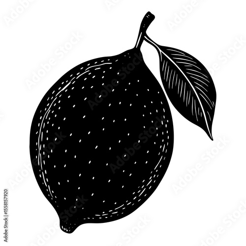 Hand-Drawn Lemon Vector | Generative AI & Linocut Silhouette Citrus Illustration