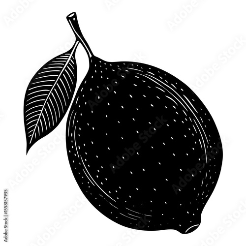 Hand-Drawn Lemon Vector | Generative AI & Linocut Silhouette Citrus Illustration