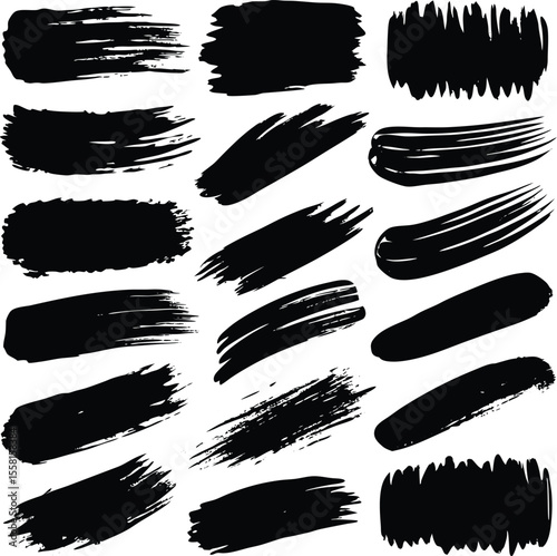 Vector grunge paint brush stroke set with watercolor texture and ink splash elements