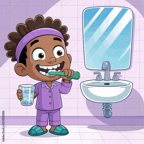 Cartoon Kid Brushing Teeth