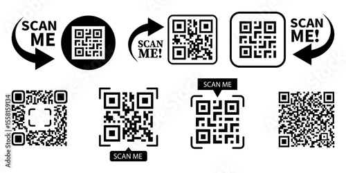QR code set. Scan Me. Scan qr code icon. Template of frames for QR code with text - scan me. Vector illustration.