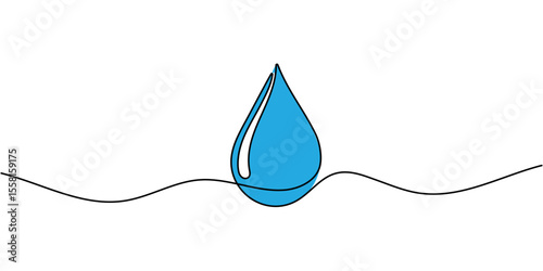 Continuous line drawing of drop. A drop of water or other liquid. One line drawing background. Vector illustration. Editable stroke