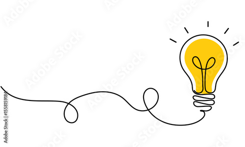 Continuous one line drawing of Light bulb symbol isolated on white background outline art illustration Editable stroke
