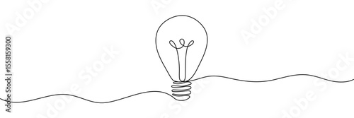 Continuous one line drawing of Light bulb symbol isolated on white background outline art illustration Editable stroke