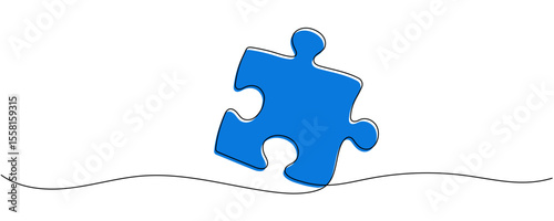 Continuous single line drawing of puzzle piece. Problem solving and solution business metaphor. One line drawing of puzzle piece for idea, business, thinking process Editable stroke