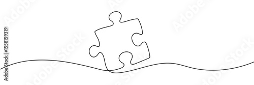 Continuous single line drawing of puzzle piece. Problem solving and solution business metaphor. One line drawing of puzzle piece for idea, business, thinking process Editable stroke