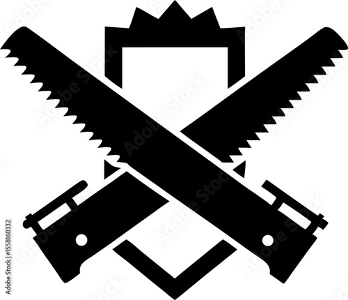Minimalist Emblem of Crossed Hand Saw and Chisel