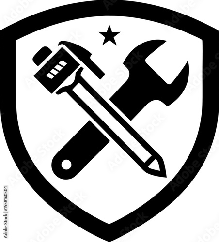 Vintage Style Shield Emblem with Pipe Wrench