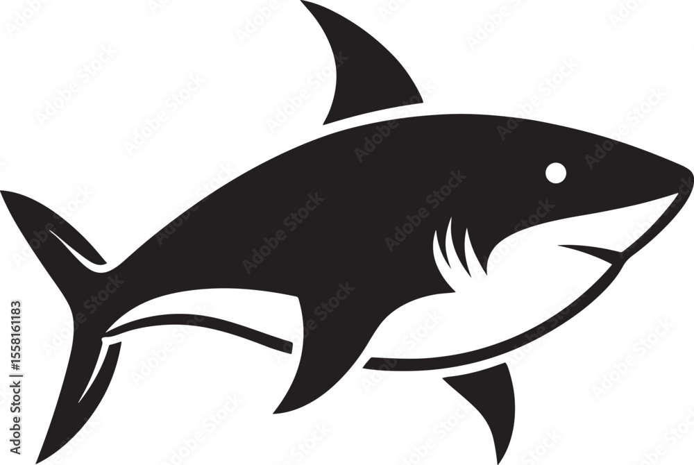 Fototapeta premium black shark silhouette swimming isolated on white background