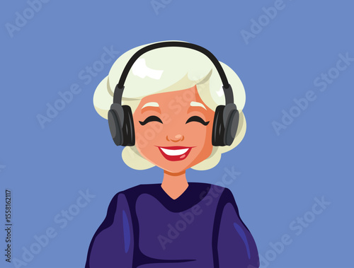 Happy Woman Listening to Music Vector Cartoon Character. Person is listening to a podcast and laughing happily

