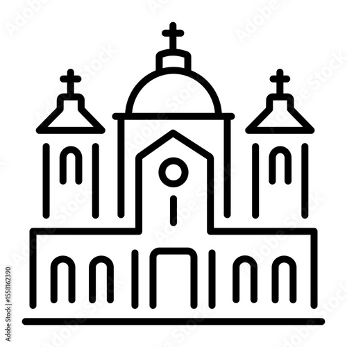 An outline style icon depicting church
