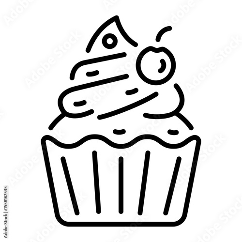 An outline style icon depicting muffin