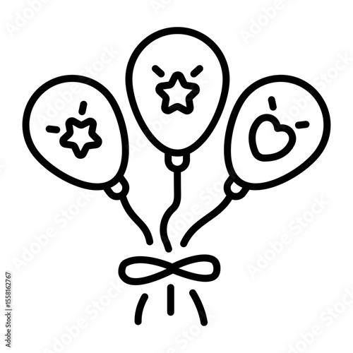 A linear style icon representing balloons