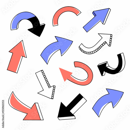 Colorful hand drawn arrows in various directions perfect for infographics and user interface design elements