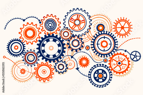 Decorative industrial gear illustration with transparent background for creative design projects and concepts