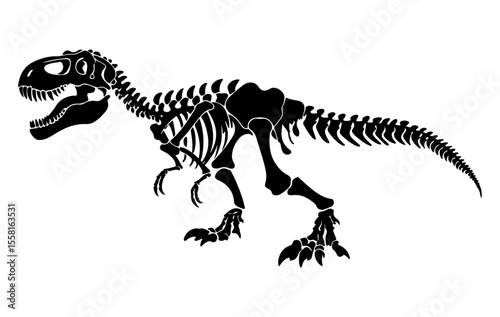 T rex dinosaur skeleton negative space silhouette illustration
