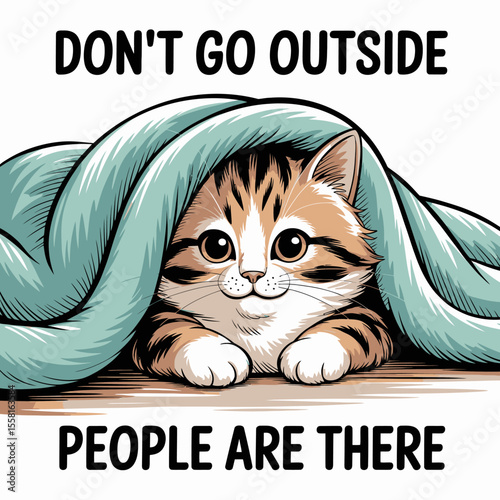 Cat Under Blanket with Text