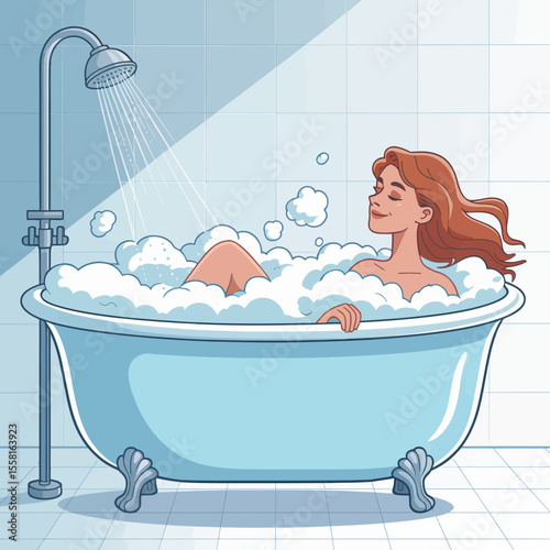 Woman Bathing in Tub Illustration