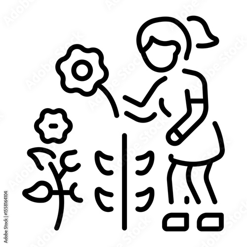 A line style icon showing plucking flower