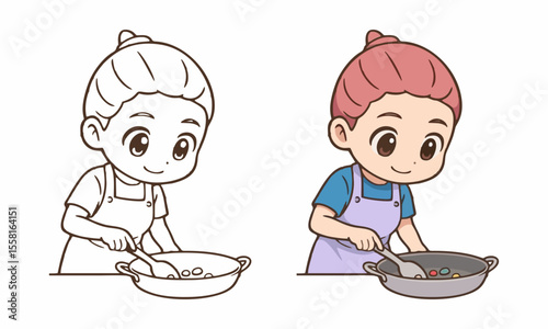 woman cooking food coloring page for kids