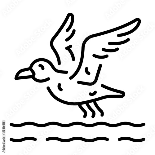 A linear style icon representing seagull