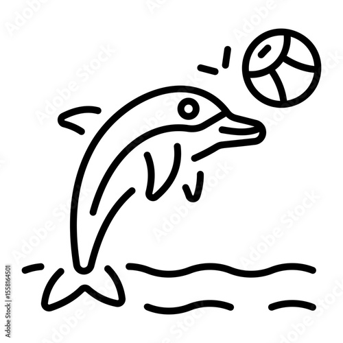 A linear style icon representing dolphin playing