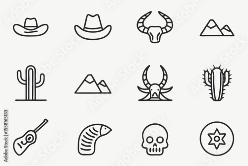 12 Minimalist Western & Cowboy Icons A Set of Line Art Graphics
