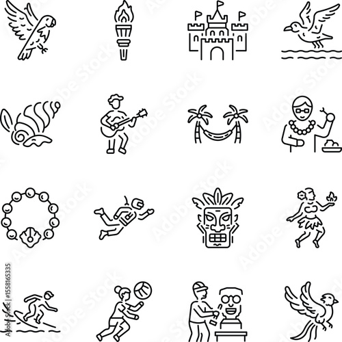 Set of Hawaiian Outline Style Icons 


