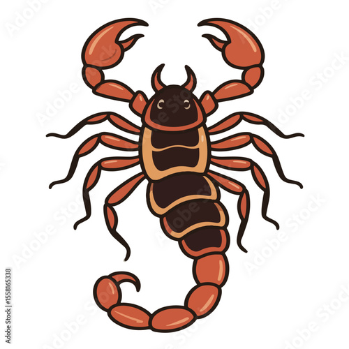 Scorpion vector editable in classic desert colors, suitable for tribal art, warning sign, biology diagram, and survival themed compositions or posters.