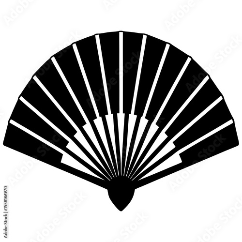 Hand Fan Icon Vector | Generative AI Linocut Silhouette Design for Microstock