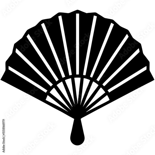 Hand Fan Icon Vector | Generative AI Linocut Silhouette Design for Microstock