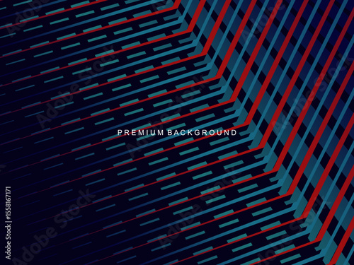 This abstract background features a pattern of diagonal lines in a red and dark blue gradient that creates an effect of depth and movement.