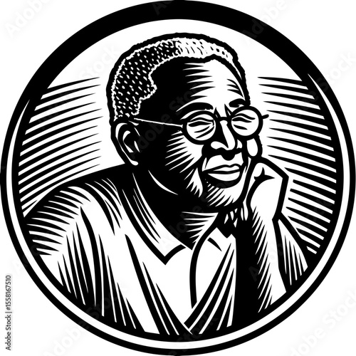 african american elderly man portrait (linocut style)