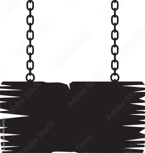 Black wooden sign hanging from chains vector