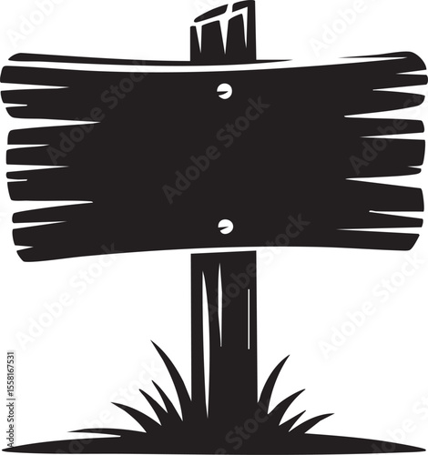 Rustic wooden signpost with grass weathered plank