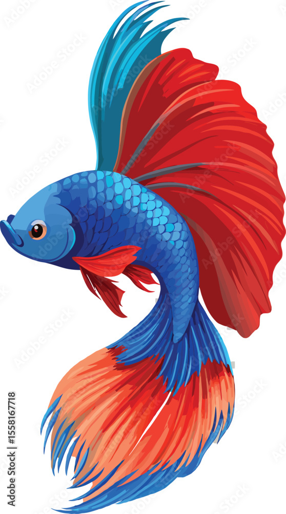 Obraz premium Vibrant betta fish illustration isolated on transparent background, AI Generative
