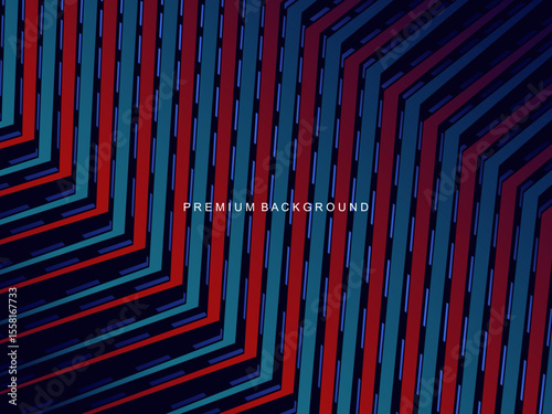 This abstract background features a pattern of diagonal lines in a red and dark blue gradient that creates an effect of depth and movement.