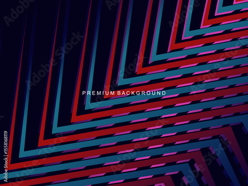 This abstract background features a pattern of diagonal lines in a red and dark blue gradient that creates an effect of depth and movement.